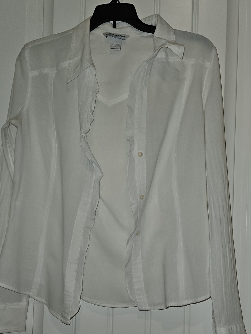Abercrombie & Fitch White Ruffle-Trim Button-Down Shirt